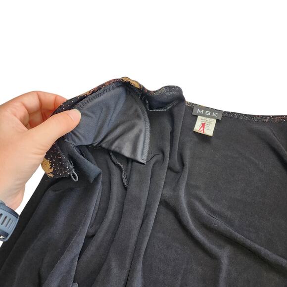 MSK Womens Vintage Cardigan Size XL Beaded Fringe Hem Floral Dark Whimsical Goth - Picture 12 of 12